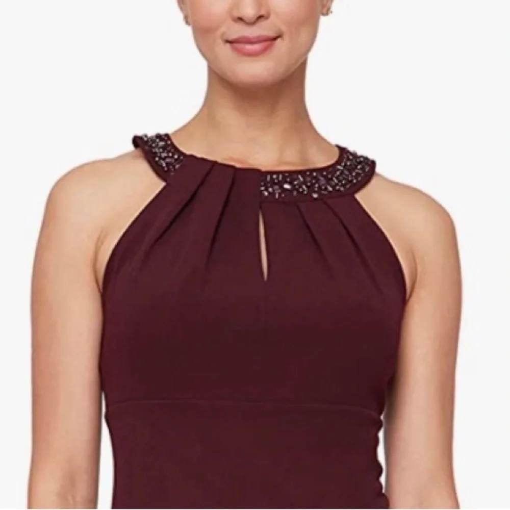 SLNY size 12 beaded halter neck sheath dress - Picture 4 of 16
